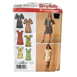 Simplicity 2999 Pullover Mini Dress Sleeve Variations Misses R5 14-22‎ Easy